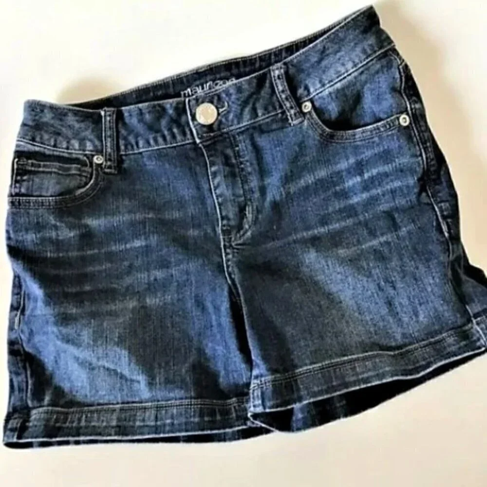 Maurices Dark Wash Whiskered Cuffed Denim Jean Shorts Size 2 Like New